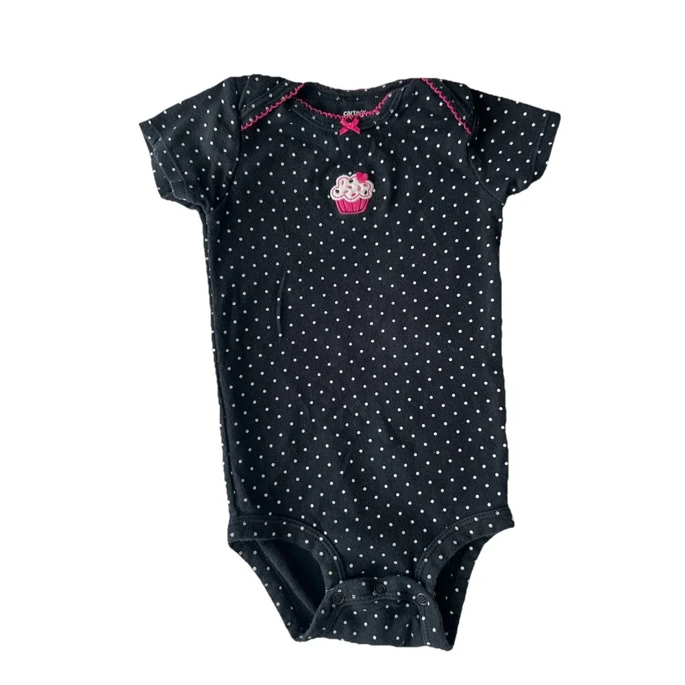 Carter's Girl Baby Clothing Cupcake 18 Months Polka Dot Black‎ White 1-Piece